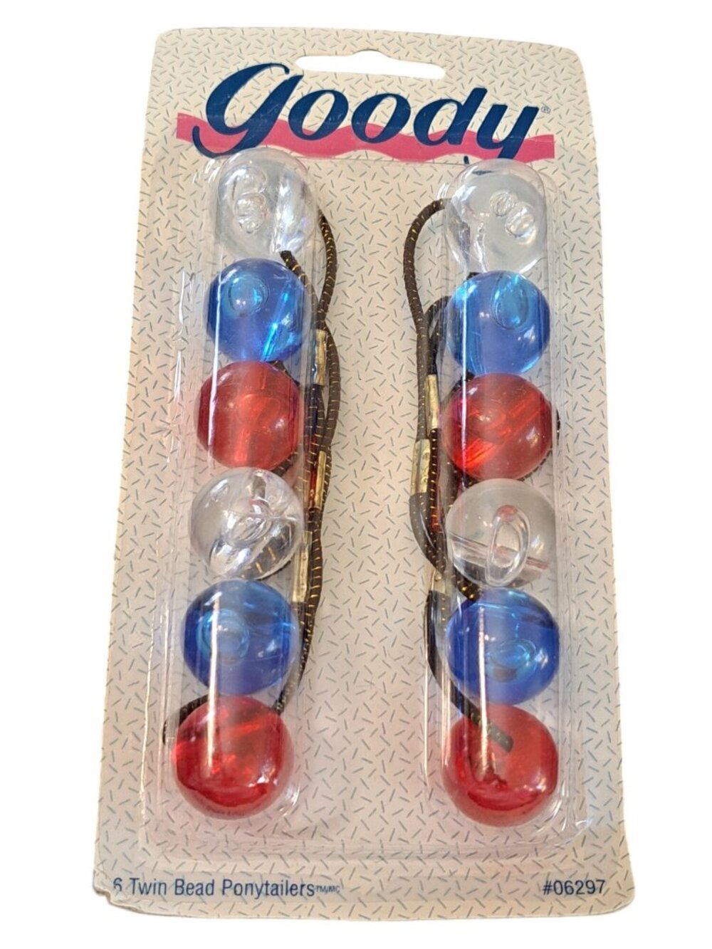 New Vintage Goody Twin Bead Ponytailers 1990s  Clear Blue Red Elastic Bands
